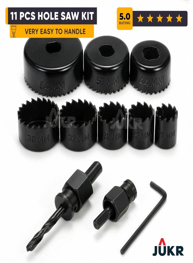 JUKR 11 PCS Carbon Steel Hole Saw Drill Bit Circular Core Cutter Set Works With Wood, Plywood Door Holes, Plastic PVC Pipes, MDF & Veneer Boards, Light Aluminium Metal For Round Core Cutting & Drilling - Image 4